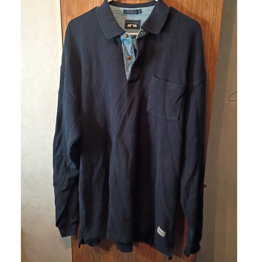 Vintage Heavyweight Cotton Rugby Shirt XLT Tall Navy 90s Heritage Workwear